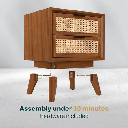 Jasper Fully Assembled Mid Century Solid Wood Rattan Nightstand