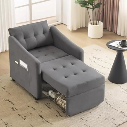 3-in-1 Convertible Sleeper Sofa Chair Bed with Storage Drawer & Pillow, Pull Out Couch with Side Pocket & Adjustable Backrest