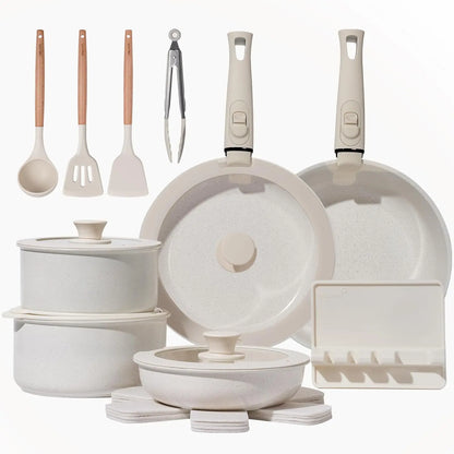 Pots and Pans Set Healthy Non toxic Non Stick Ceramic Cookware Set 21 Pcs Detachable Handles, Oven Safe, Induction Dishwasher