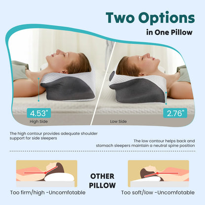 Ergonomic 23.6" Largex13.8" Wide Cervical Neck Pillow Memory Foam Pillow with Cooling Pillowcase Cervical Contour Pillows