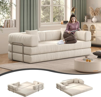 79" Convertible Sofa Bed with Pillows, Corduroy Folding Sleeper Sofa with Fixed-Shape Frame, Boneless Couch for Living Room