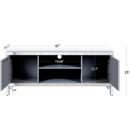 47in Elegant Mirrored TV Stand for TVs Up to 50 Inch, Modern Entertainment Center for Living Room Bedroom, Sliver Sparkling Mirr