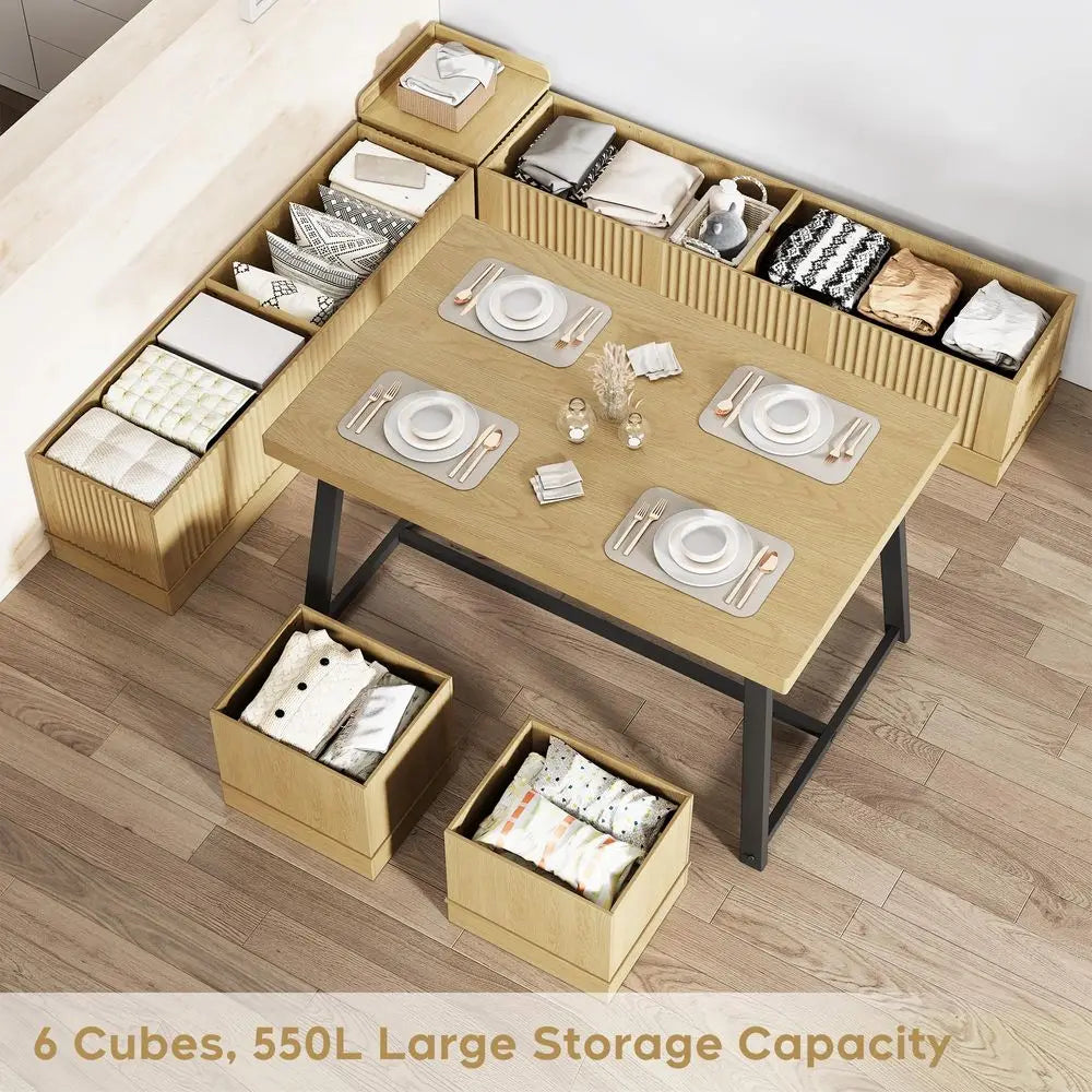 Corner Dining Table Set, 43 Inch Breakfast Nook Table Set with Bench with Hidden Storage amp 2 Ottomans, 5Piece Corner Bench Di