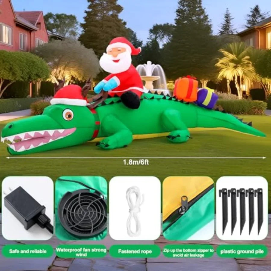 Shappy 6ft Large Inflatables Christmas Alligator Blow up Alligator LED Lighted  Decorations