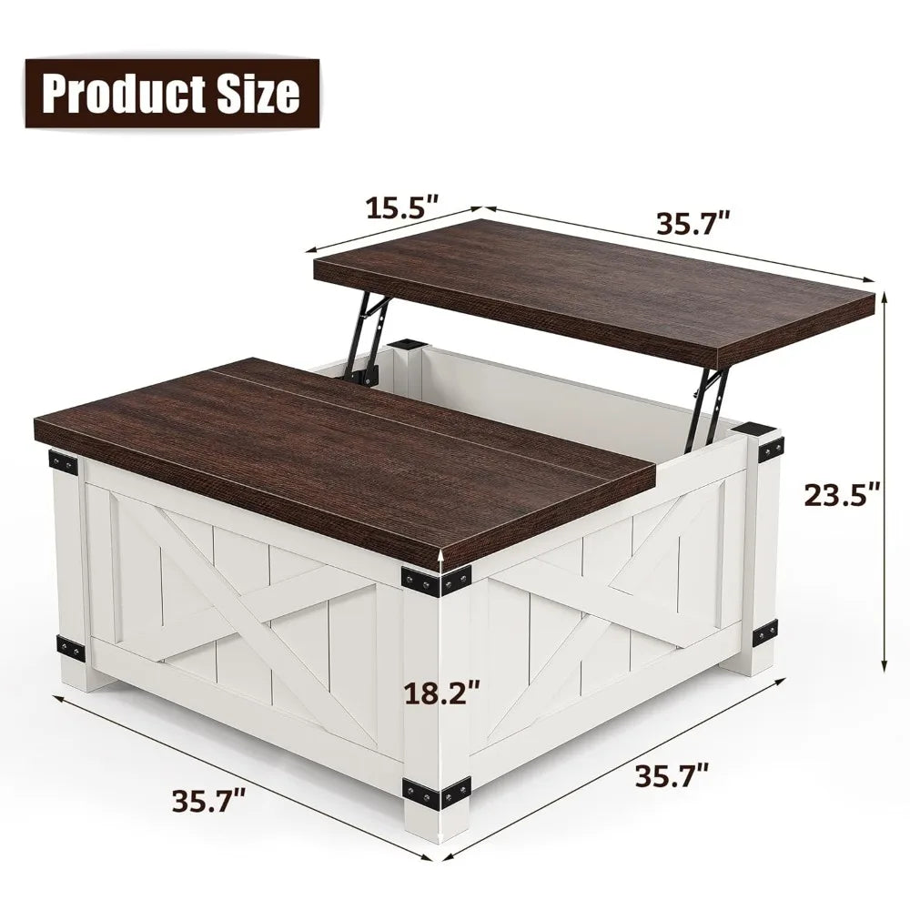Lift Top Coffee Table with Storage, 35.7" W Square Coffee Tables for Living Room, Small Coffee Table with Large Hidden S