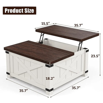 Lift Top Coffee Table with Storage, 35.7" W Square Coffee Tables for Living Room, Small Coffee Table with Large Hidden S