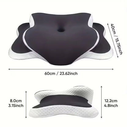 Ergonomic memory foam butterfly neck pillow, C-shaped/adjustable dual height, transparent cover support - side/supine/pillow sle