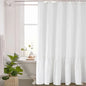 Cotton Linen Plain Shower Curtain with 12 Hooks Waterproof Floral Falbala Ruffle Edge Frill Scalloped Hem Decor Bathroom