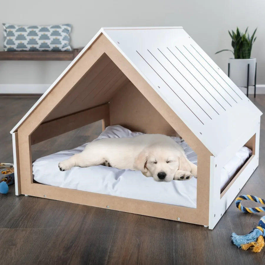 Indoor Dog House for Small to Medium Pets up to 80lbs Wooden Doghouse with Cushion for Cozy Indoor Shelter WeatherResistant and