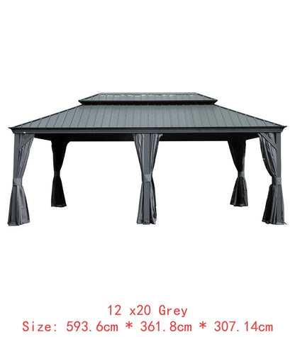 14x24 Hardtop Gazebo, Upgraded Metal Canopy with Drainage, Dual-Layer Galvanized Steel Roof, Includes Curtains & Netting,
