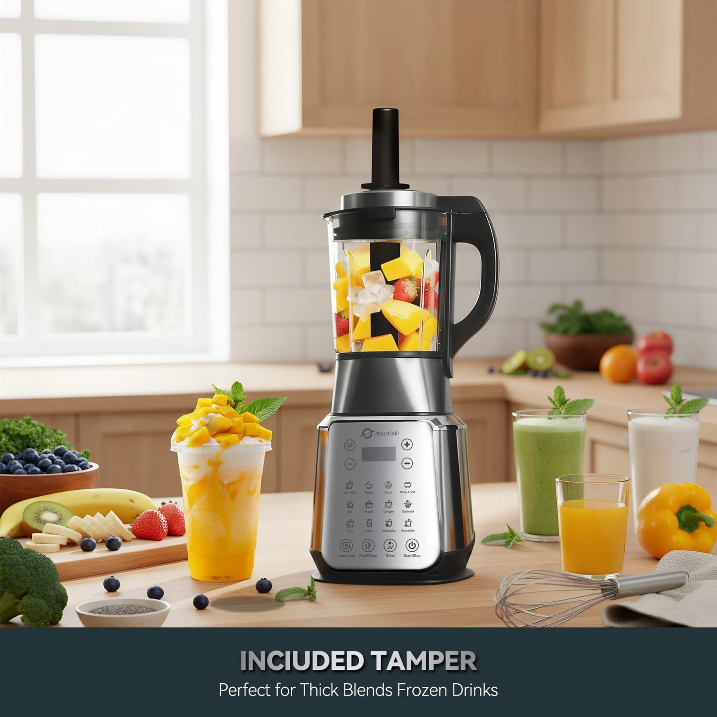 Stainless Steel Glass Blenders for Kitchen，1500W Motor, Food Processor Combo 9 Adjustable Speeds, 14 Preset Programs