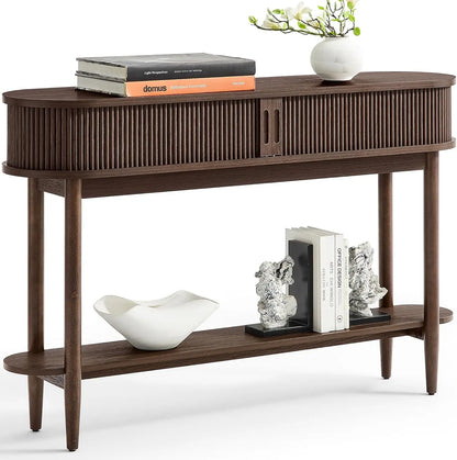 Fluted Console Table with Storage, Entryway Table Wood Entrance Tables for Front Door, Behind Couch Sofa Table with Shelves