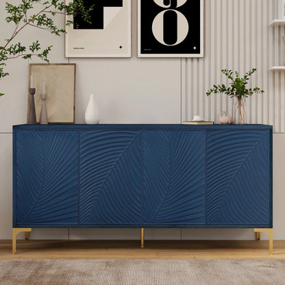 Modern 4-door Sideboard with Creative carved and shaped surface and Adjustable Shelves, Suitable for Study, Living Room