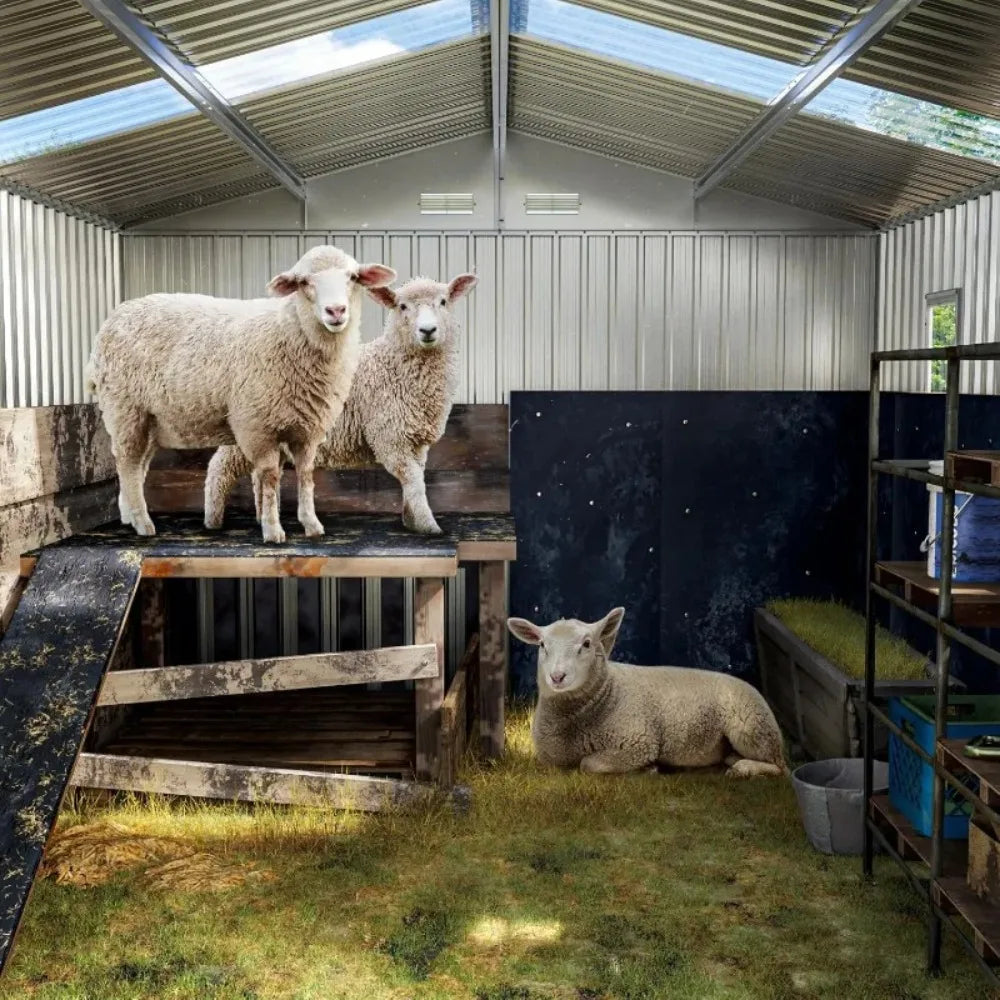 10X12X7.5 FT Outdoor Steel Storage Shed with Lockable Doors, 2 Windows, Transparent Roof Panels (Wood Panels & Frame Floor