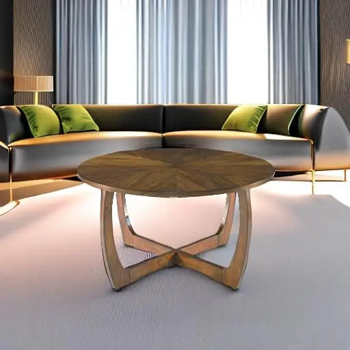 Mid Century Modern Round Walnut Coffee Tables, 33.5" Dia. Circle Drum Coffee Table