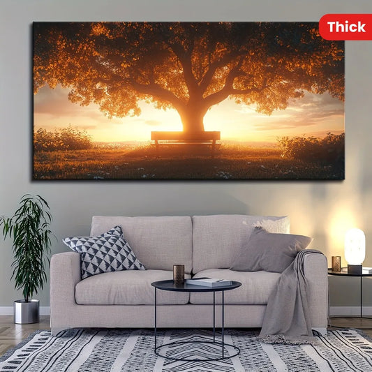1.5 inch thick pine frame, Wall art Deco, Sunset Tree 1 Golden Sunset Forest, Home wall deco, framed and hanging paintings