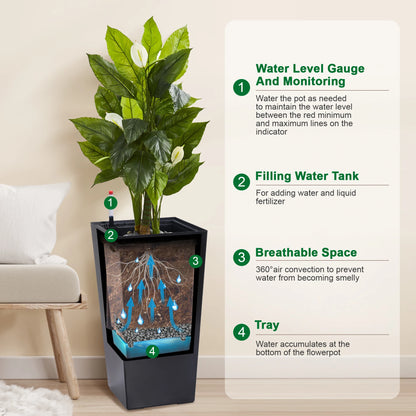 2pcs Planters Outdoor Indoor Planter Pots, High Front Porch Planter Pots with Drainage Holes Auto Watering, Convenience Instill