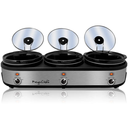 3 Pot 2.5 Qt Slow Cooker Buffet Server with Individual Temperature Control Detachable Lid Rests Anti Slip Feet