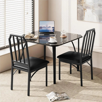 Glass Dining Table Set for 2 Kitchen Table and Chairs for 2 with Padded Seats 3 Piece Dining Room Table Set for Home Kitchen