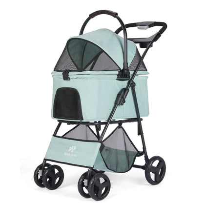 Luxury Detachable Pet Stroller Light Cup Holder Design Four-wheeled Universal Wheel Dog Cart Outdoor Travel Carrying Bag