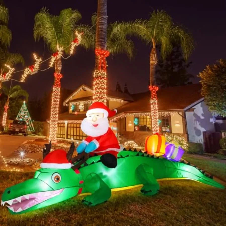 Shappy 6ft Large Inflatables Christmas Alligator Blow up Alligator LED Lighted  Decorations