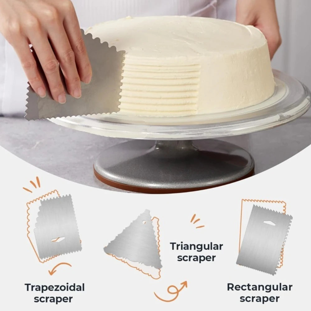 Aluminium Cake Turntable Set with Revolving Cake Stand for Cake Dessert Making Cake Decorating Accessories Baking Tools