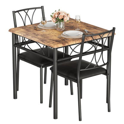 Dining Table Set for 2, Kitchen Table and Chairs, Square Dining Room Table Set with  Metal and Wood Chairs