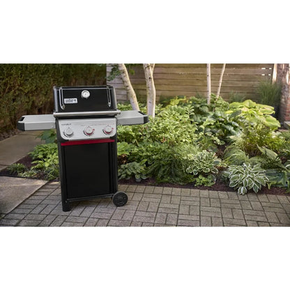 Outdoor Propane Gas Grill with 3 Burners and 2 Boost Burners Black Porcelain Enameled Cast Iron Grates