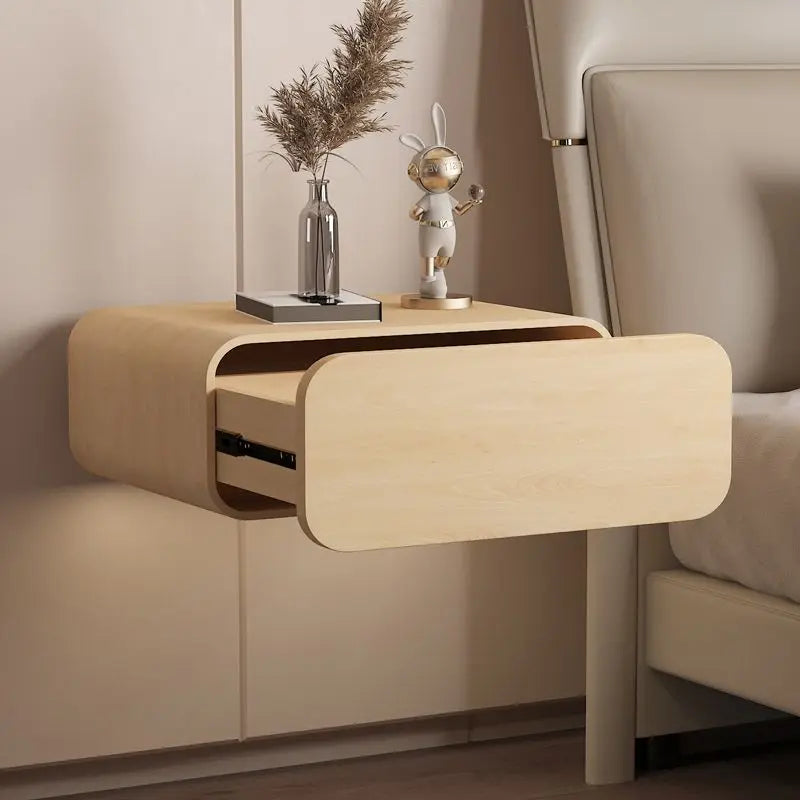 wood bedroom suspended bedside table drawers Interior comfortable floating Nightstand Table luxury home small spaces furniture