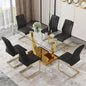 Glass Dining Table Set for 6, Modern Kitchen Table Set for 6, 71" Tempered Glass Tabletop with U-Shaped Gold Base, 7 Ppiece