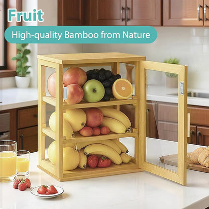 Bread Box,Pastry Display Case for  Kitchen Counter, Wooden Large Capacity Bread and fruit Storage Bin