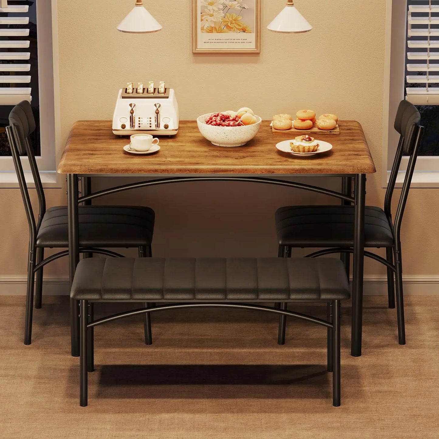 Dining Table Set for 4,Kitchen Table and Chairs for 4,Rectangular Kitchen Table Set with Upholstered Bench,Dining Room Table Set