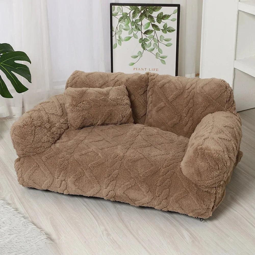 Plush Pet Sofa Bed - Extra Thick Winter Warmth Large Detachable Washable Dog Cat Cover Pet Sofa
