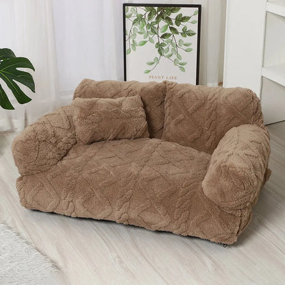 Plush Pet Sofa Bed - Extra Thick Winter Warmth Large Detachable Washable Dog Cat Cover Pet Sofa