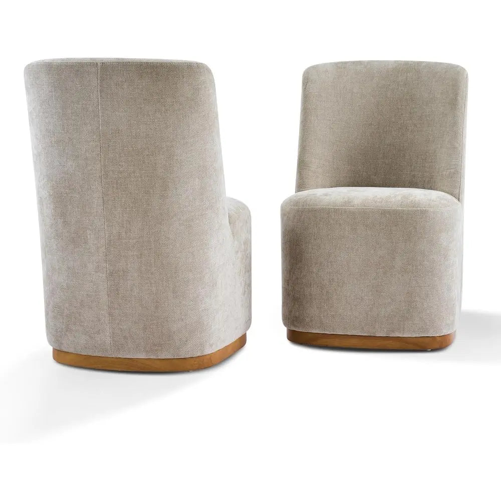 Chenille Upholstered Dining Chairs Set o 2, Sturdy Wooden Dining Chair with Pedestal Base,  Chair with Solid Ba
