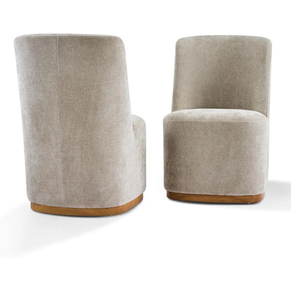 Chenille Upholstered Dining Chairs Set o 2, Sturdy Wooden Dining Chair with Pedestal Base,  Chair with Solid Ba