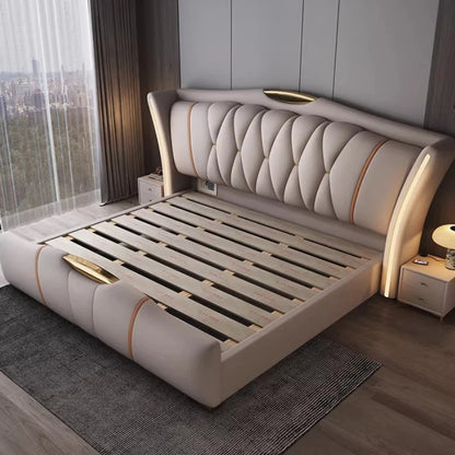 Leather bed with light modern minimalist lit 150x200 180x200 200x220 cm Double bed 2 people bedroom beds frames Furniture