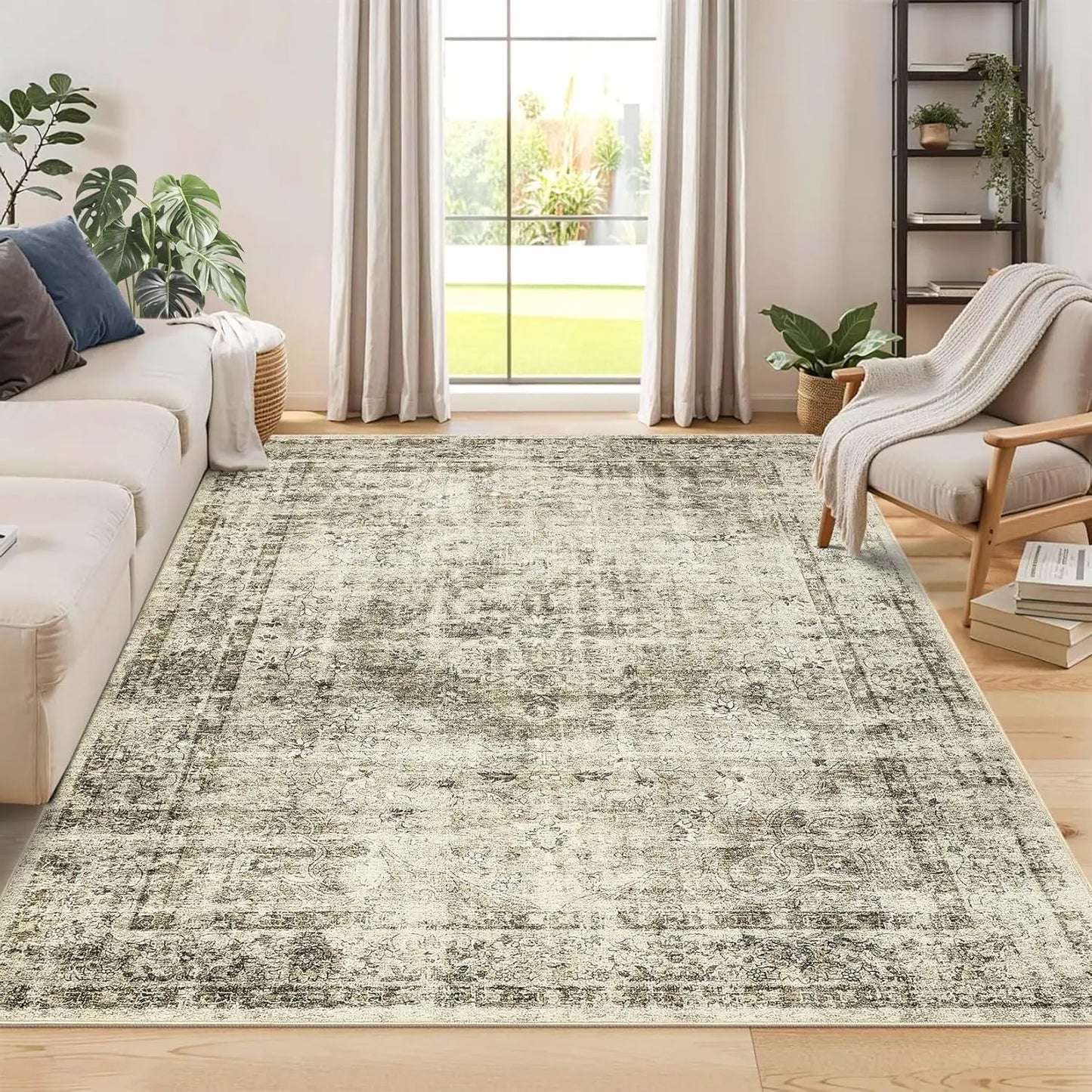 Washable Area Rug Stain-Resistant Throw Rug Indoor Carpet with Non-Slip Backing Foldable non-