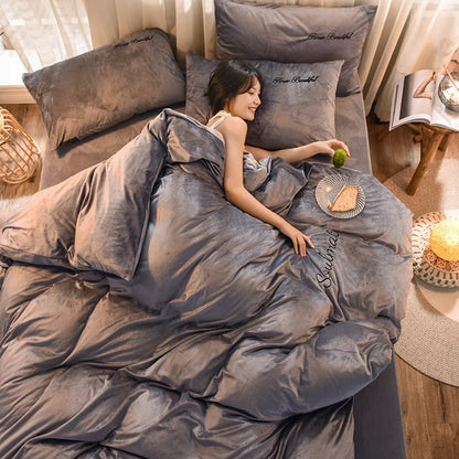 Winter warm milk velvet duvet cover 220x240 bedding set couple luxury double bed quilt cover twin full queen king size