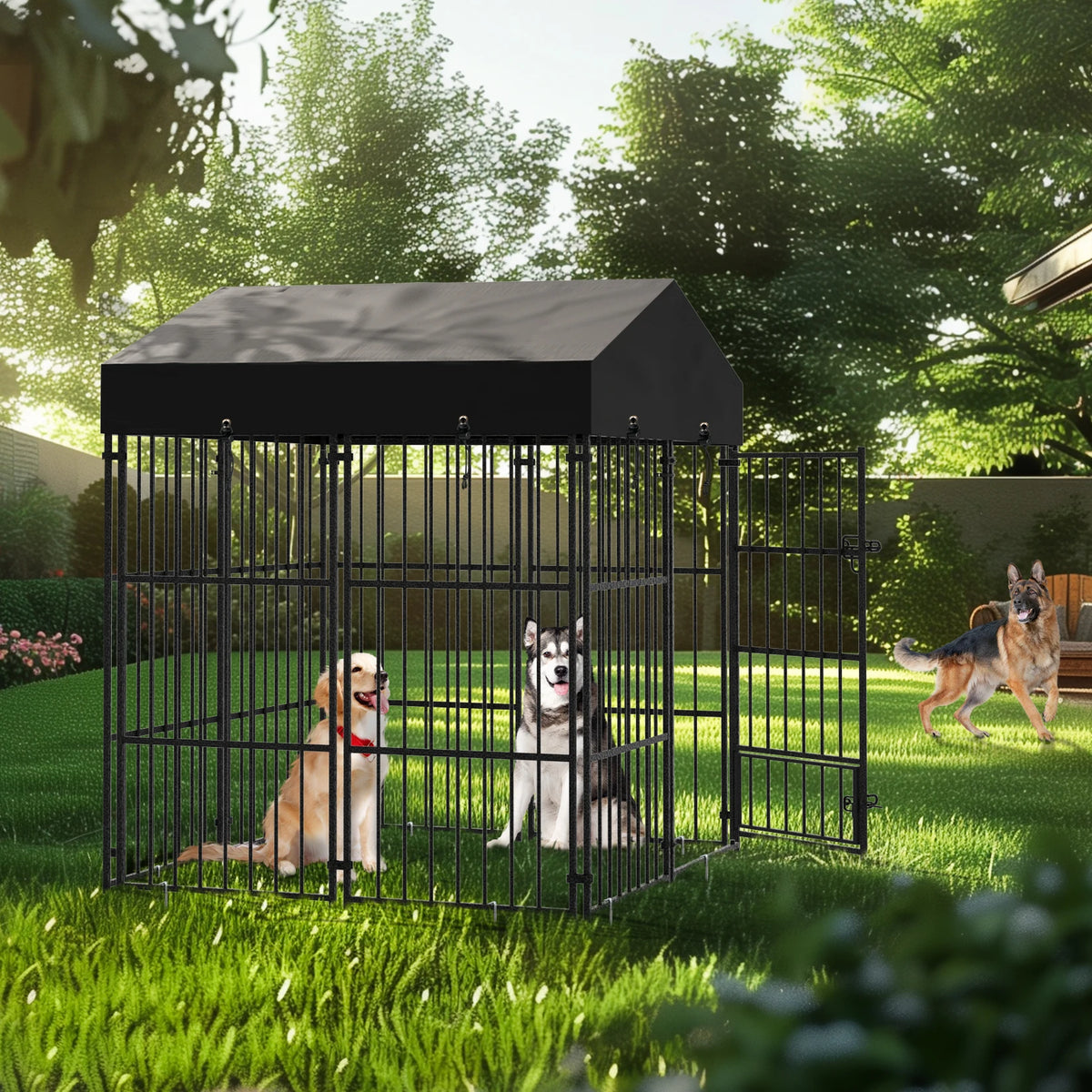 Heavy Duty Large Dog Kennel Pet Welded Metal Playpen Animal Cage with Roof Cover Pet Run Enclosure Playpen House Outdoor Indoor