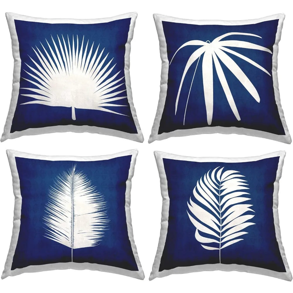Bold Blue White Modern Botanical Leaf Shapes Design by Susan Jill Throw (Set of 4) Pillow, 18 x 18