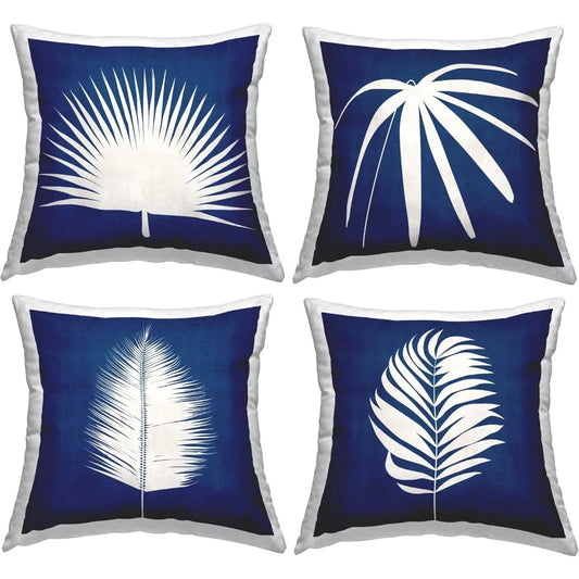 Bold Blue White Modern Botanical Leaf Shapes Design by Susan Jill Throw (Set of 4) Pillow, 18 x 18