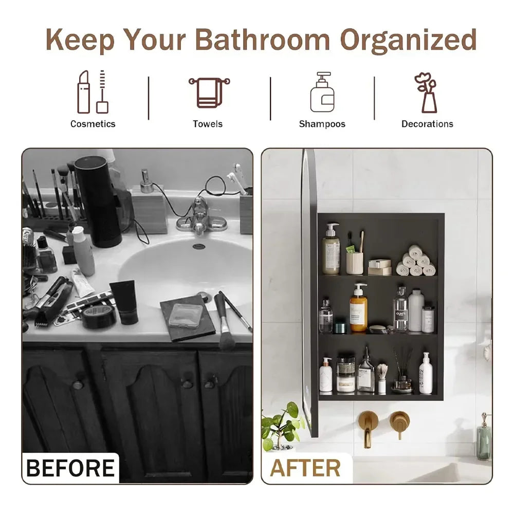 Bathroom Medicine Cabinet with Mirror Wall Mounted Vanity Mirror with Adjustable Shelves Metal Storage Cabinet for Bathroom