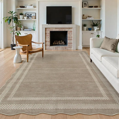 Scalloped Washable Rugs 8x10, Soft 8x10 Area Rugs for Living Room Bedroom, Modern Non-Slip Stain Resistance Large Ultra-Thin Th