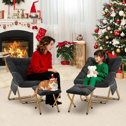 Comfy Saucer Chair, Foldable Living Room Chairs, Soft Faux Fur Lounge Chair for Bedroom, Reading Chairs for Adults,Teens, XLarg