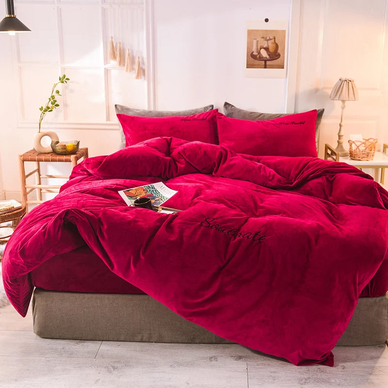 Winter warm milk velvet duvet cover 220x240 bedding set couple luxury double bed quilt cover twin full queen king size