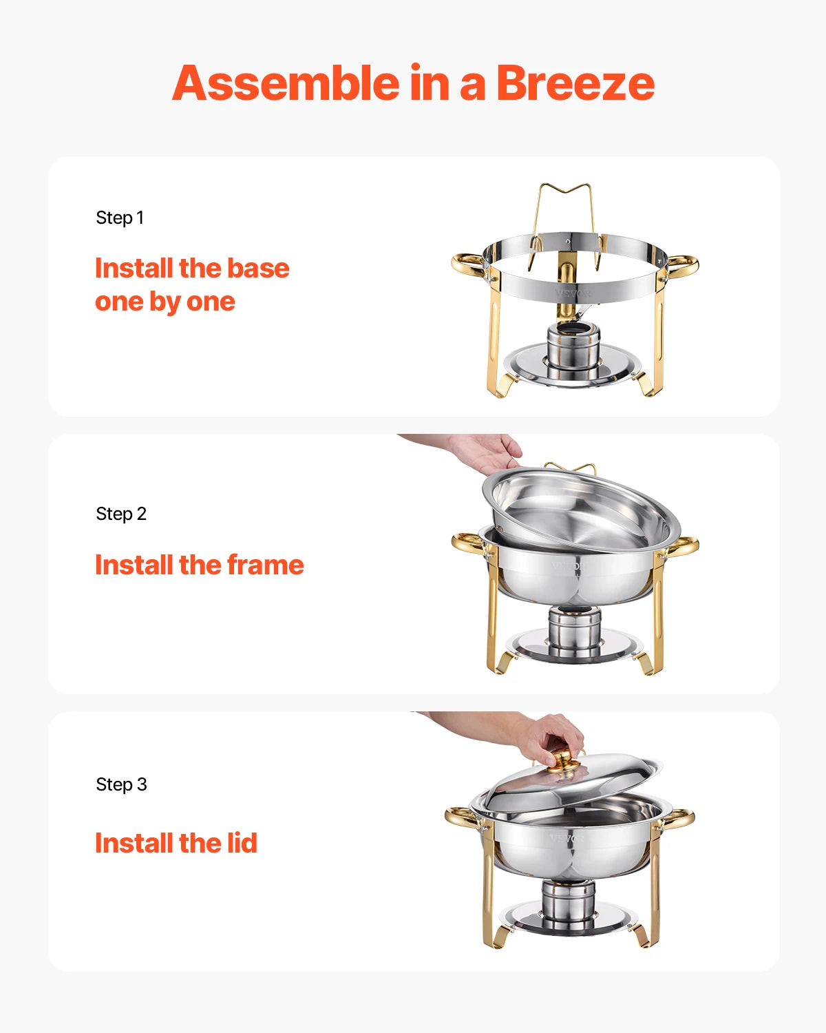 4 Pack Chafing Dish Buffet Set Stainless Steel Chafer w/4 Full Size Pan Round Catering Warmer Server for Party Banquets
