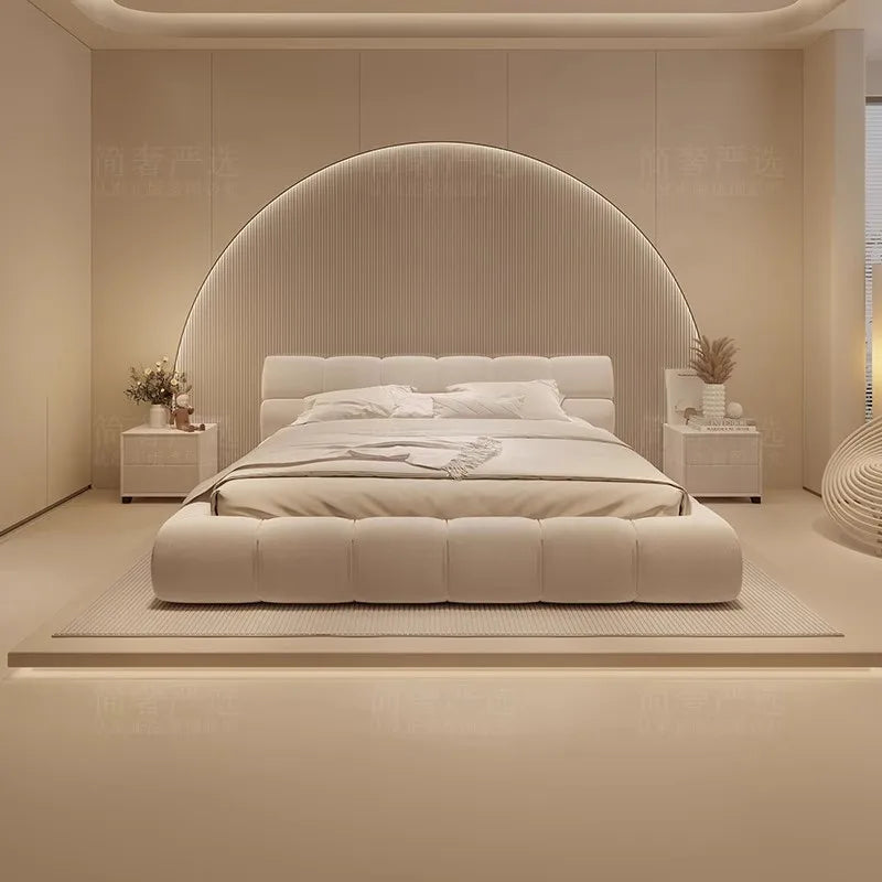 European Fancy Bed Frames Queen White Lounge Deluxe Bed Upholstery