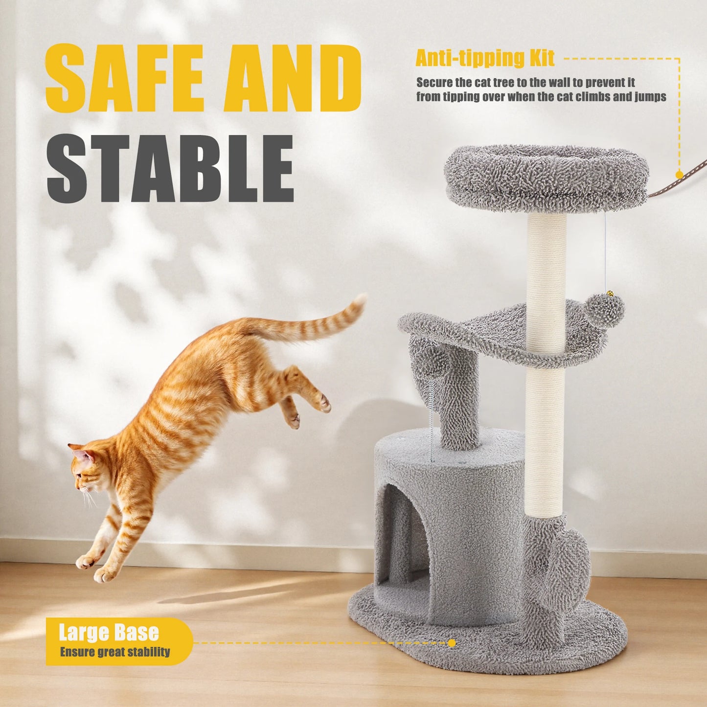 33IN Tall Multi-Level Cat Tree Tower for Indoor Pet Furniture Stable Kitty Play House with Sisal Scratching Post
