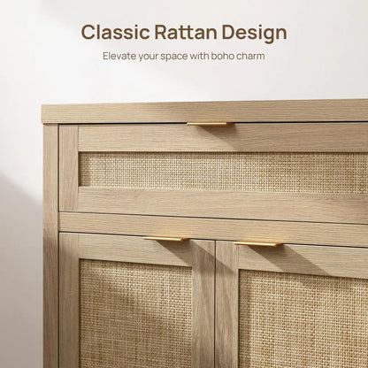 Rattan 3-Piece Buffet Cabinet Set with Doors and Drawers for Bohemian Style Dining